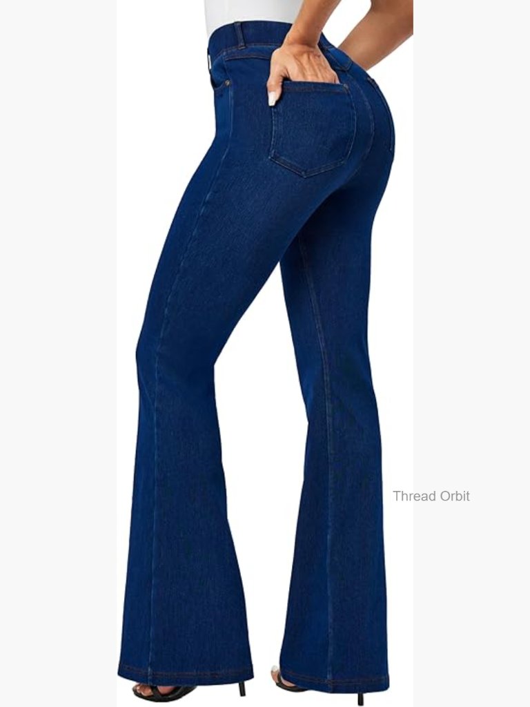 Stretchy Bell Bottom Jeans For Women Pull On Bootcut Flare Jeggings With Pockets